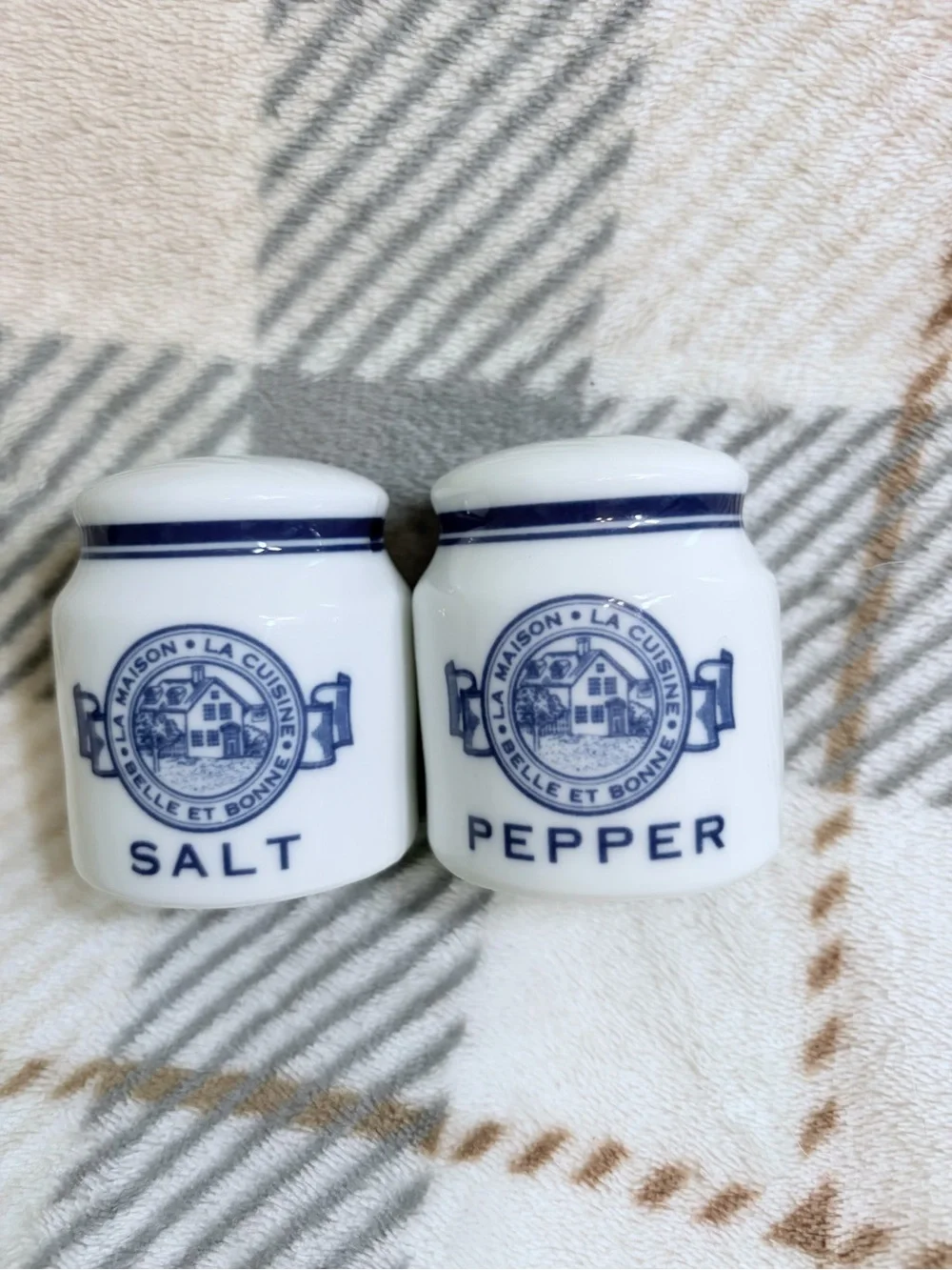 Belle et Bonne La Maison Blue and White Salt and Pepper Shaker Set